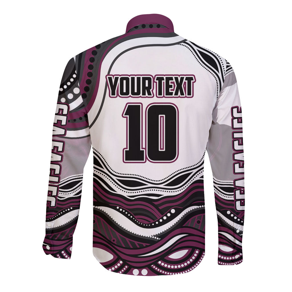 Personalized Manly Warringah Sea Eagles Long Sleeve Button Shirt Aboriginal Dot Art - Dreamtime Rugby Mascot