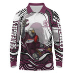 Personalized Manly Warringah Sea Eagles Long Sleeve Polo Shirt Aboriginal Dot Art - Dreamtime Rugby Mascot