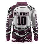 Personalized Manly Warringah Sea Eagles Long Sleeve Polo Shirt Aboriginal Dot Art - Dreamtime Rugby Mascot