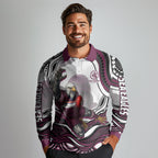 Personalized Manly Warringah Sea Eagles Long Sleeve Polo Shirt Aboriginal Dot Art - Dreamtime Rugby Mascot