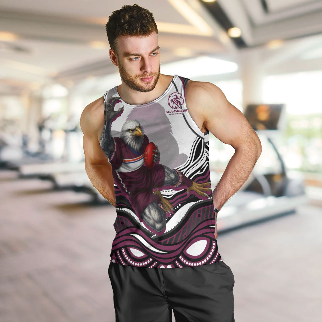 Personalized Manly Warringah Sea Eagles Men Tank Top Aboriginal Dot Art - Dreamtime Rugby Mascot