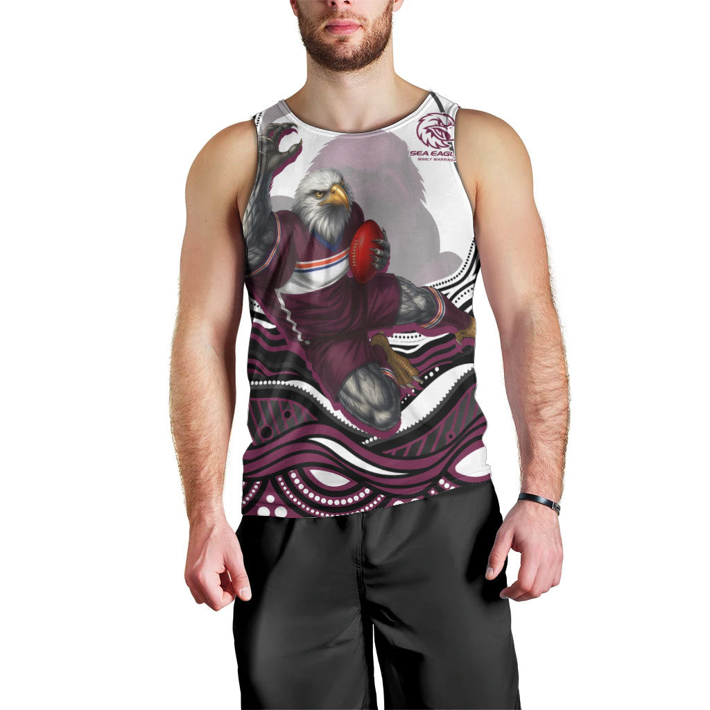 Personalized Manly Warringah Sea Eagles Men Tank Top Aboriginal Dot Art - Dreamtime Rugby Mascot
