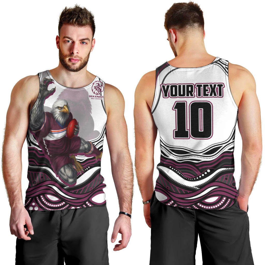 Personalized Manly Warringah Sea Eagles Men Tank Top Aboriginal Dot Art - Dreamtime Rugby Mascot