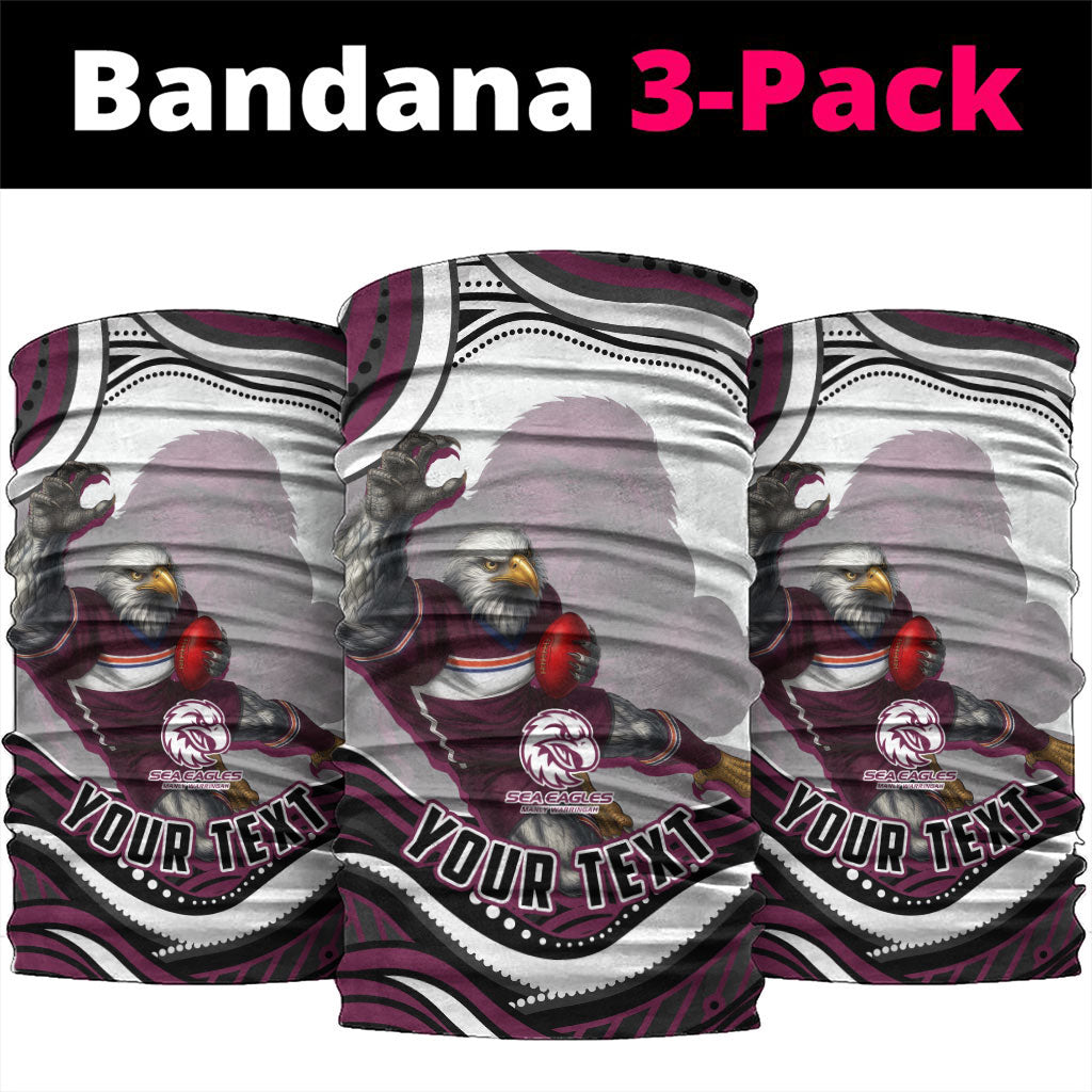 Personalized Manly Warringah Sea Eagles Neck Gaiter Aboriginal Dot Art - Dreamtime Rugby Mascot
