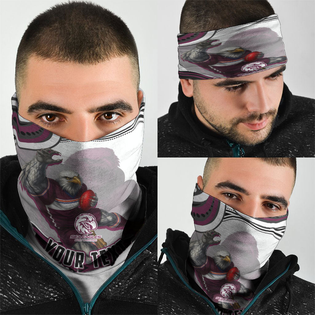 Personalized Manly Warringah Sea Eagles Neck Gaiter Aboriginal Dot Art - Dreamtime Rugby Mascot