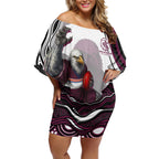 Personalized Manly Warringah Sea Eagles Off Shoulder Short Dress Aboriginal Dot Art - Dreamtime Rugby Mascot