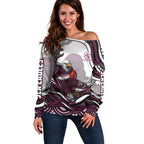 Personalized Manly Warringah Sea Eagles Off Shoulder Sweater Aboriginal Dot Art - Dreamtime Rugby Mascot