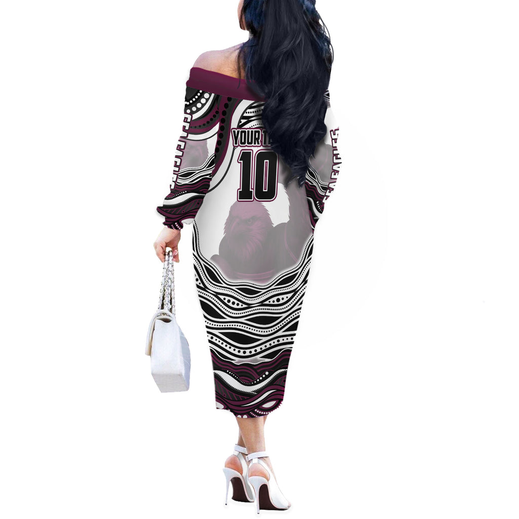 Personalized Manly Warringah Sea Eagles Off The Shoulder Long Sleeve Dress Aboriginal Dot Art - Dreamtime Rugby Mascot