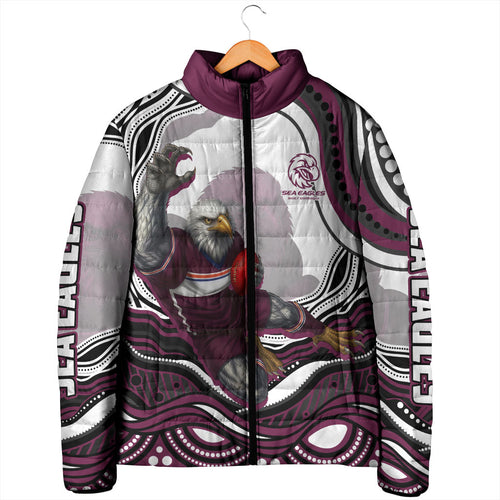 Personalized Manly Warringah Sea Eagles Padded Jacket Aboriginal Dot Art - Dreamtime Rugby Mascot