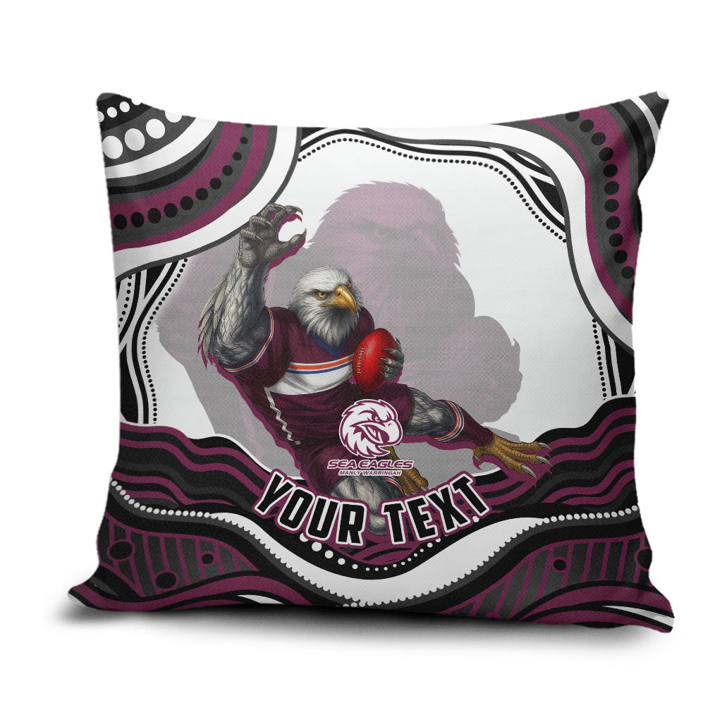 Personalized Manly Warringah Sea Eagles Pillow Cover Aboriginal Dot Art - Dreamtime Rugby Mascot