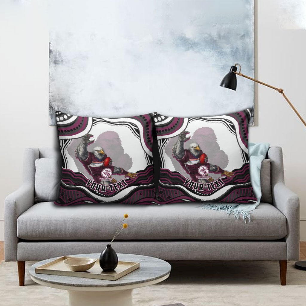 Personalized Manly Warringah Sea Eagles Pillow Cover Aboriginal Dot Art - Dreamtime Rugby Mascot