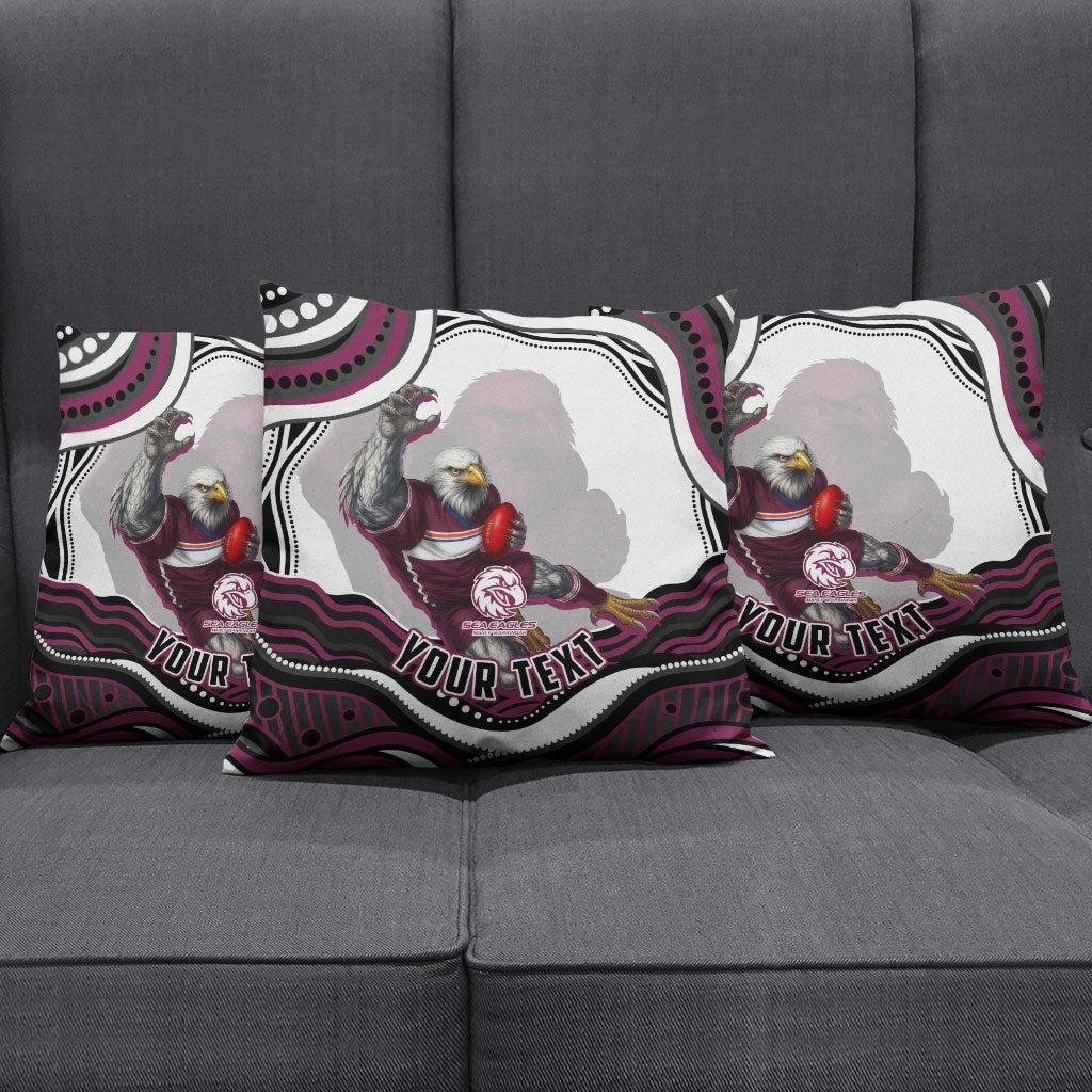 Personalized Manly Warringah Sea Eagles Pillow Cover Aboriginal Dot Art - Dreamtime Rugby Mascot