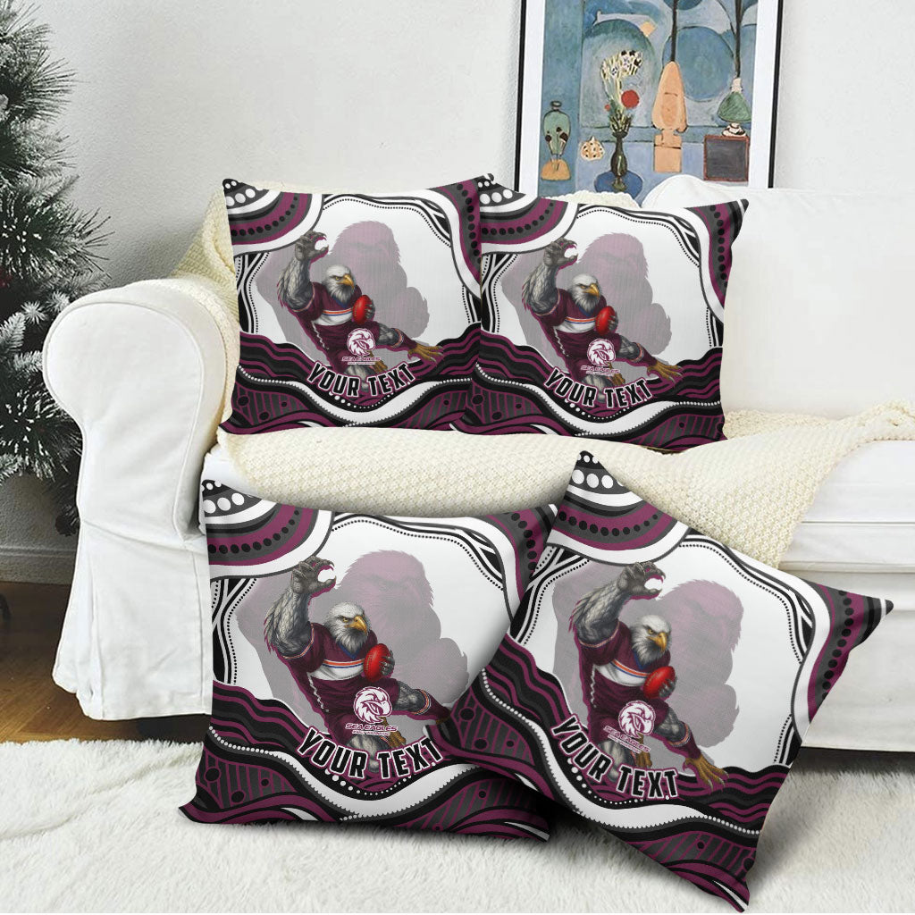 Personalized Manly Warringah Sea Eagles Pillow Cover Aboriginal Dot Art - Dreamtime Rugby Mascot