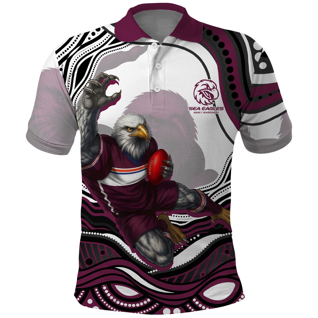 Personalized Manly Warringah Sea Eagles Polo Shirt Aboriginal Dot Art - Dreamtime Rugby Mascot