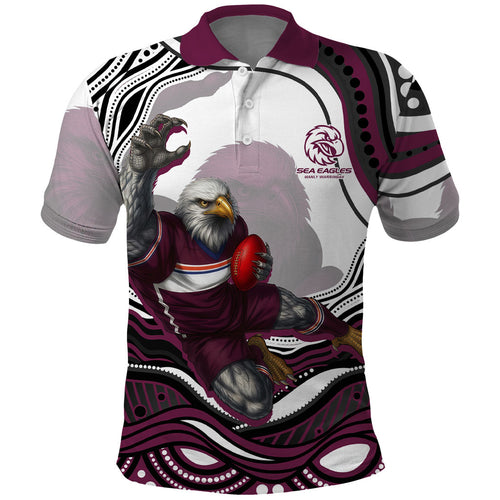 Personalized Manly Warringah Sea Eagles Polo Shirt Aboriginal Dot Art - Dreamtime Rugby Mascot