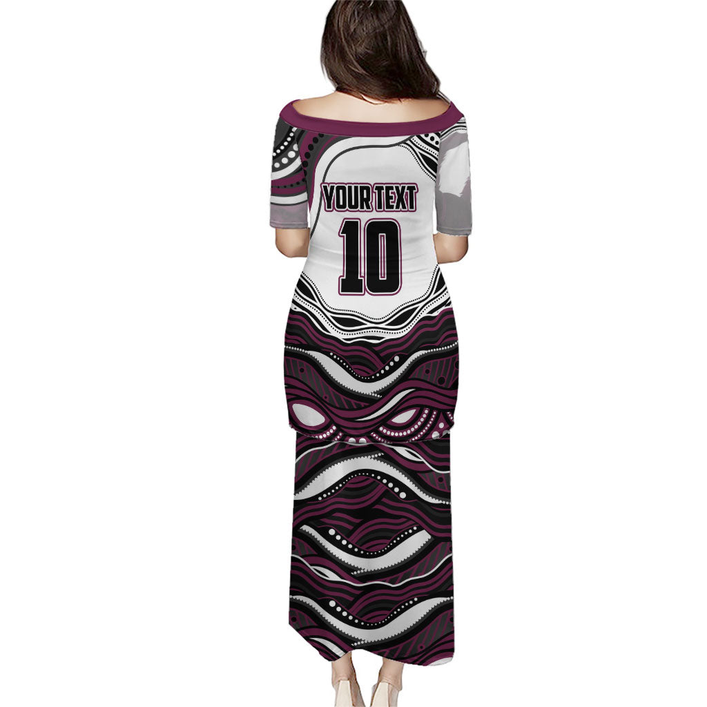 Personalized Manly Warringah Sea Eagles Puletasi Aboriginal Dot Art - Dreamtime Rugby Mascot