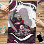 Personalized Manly Warringah Sea Eagles Puzzle Aboriginal Dot Art - Dreamtime Rugby Mascot