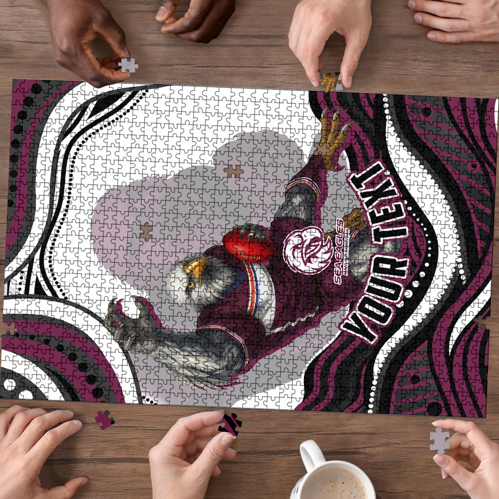 Personalized Manly Warringah Sea Eagles Puzzle Aboriginal Dot Art - Dreamtime Rugby Mascot