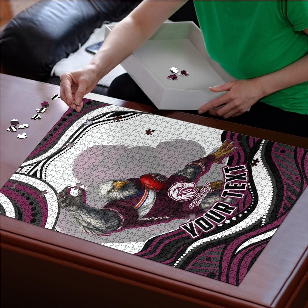 Personalized Manly Warringah Sea Eagles Puzzle Aboriginal Dot Art - Dreamtime Rugby Mascot