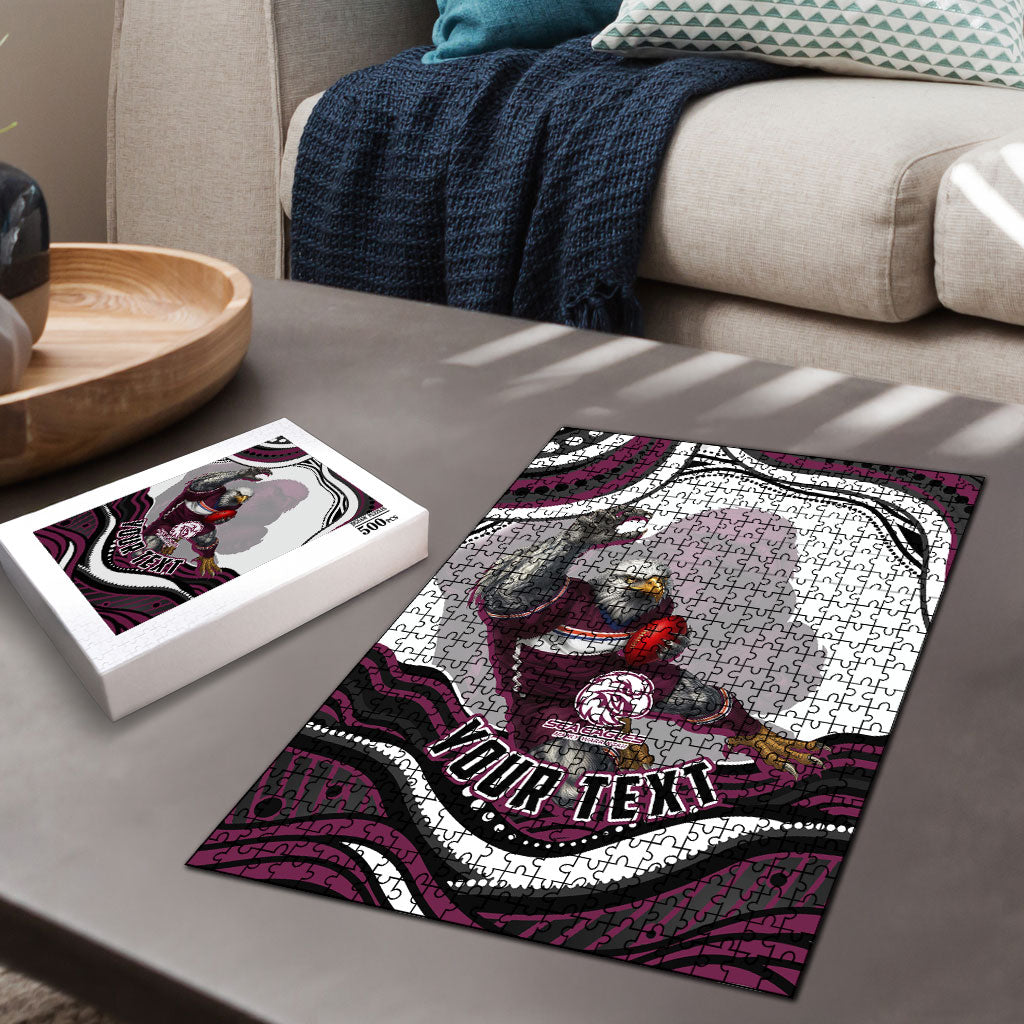 Personalized Manly Warringah Sea Eagles Puzzle Aboriginal Dot Art - Dreamtime Rugby Mascot