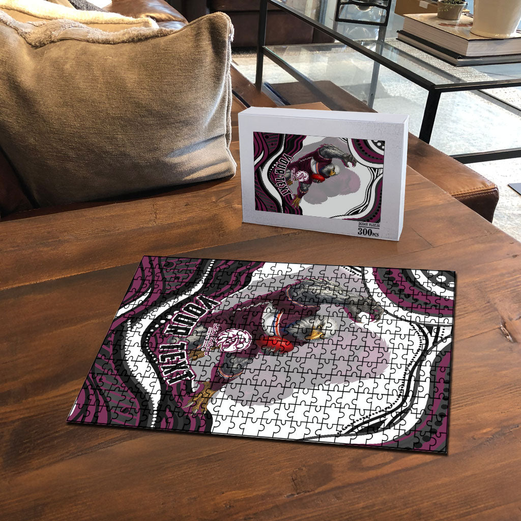 Personalized Manly Warringah Sea Eagles Puzzle Aboriginal Dot Art - Dreamtime Rugby Mascot