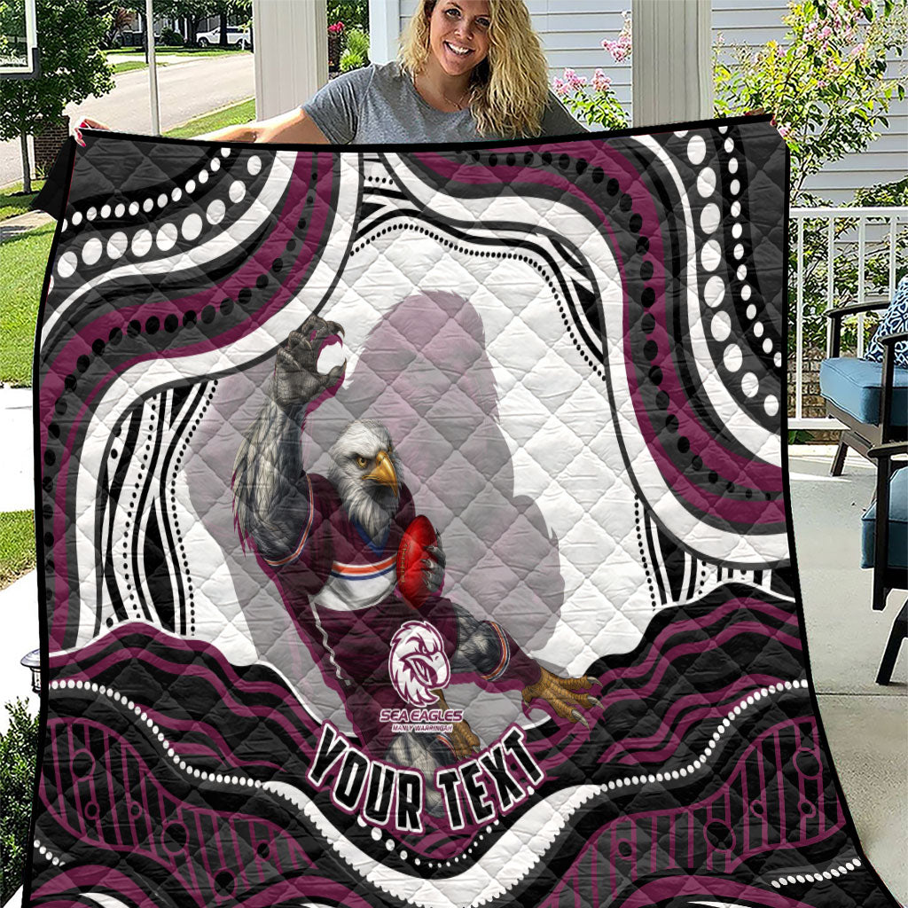 Personalized Manly Warringah Sea Eagles Quilt Aboriginal Dot Art - Dreamtime Rugby Mascot