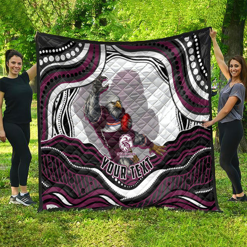 Personalized Manly Warringah Sea Eagles Quilt Aboriginal Dot Art - Dreamtime Rugby Mascot
