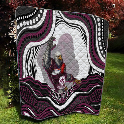 Personalized Manly Warringah Sea Eagles Quilt Aboriginal Dot Art - Dreamtime Rugby Mascot