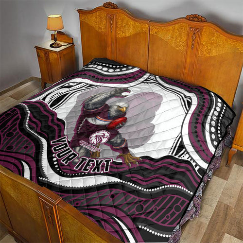 Personalized Manly Warringah Sea Eagles Quilt Aboriginal Dot Art - Dreamtime Rugby Mascot