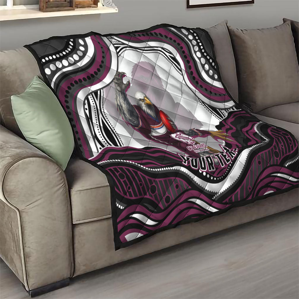 Personalized Manly Warringah Sea Eagles Quilt Aboriginal Dot Art - Dreamtime Rugby Mascot