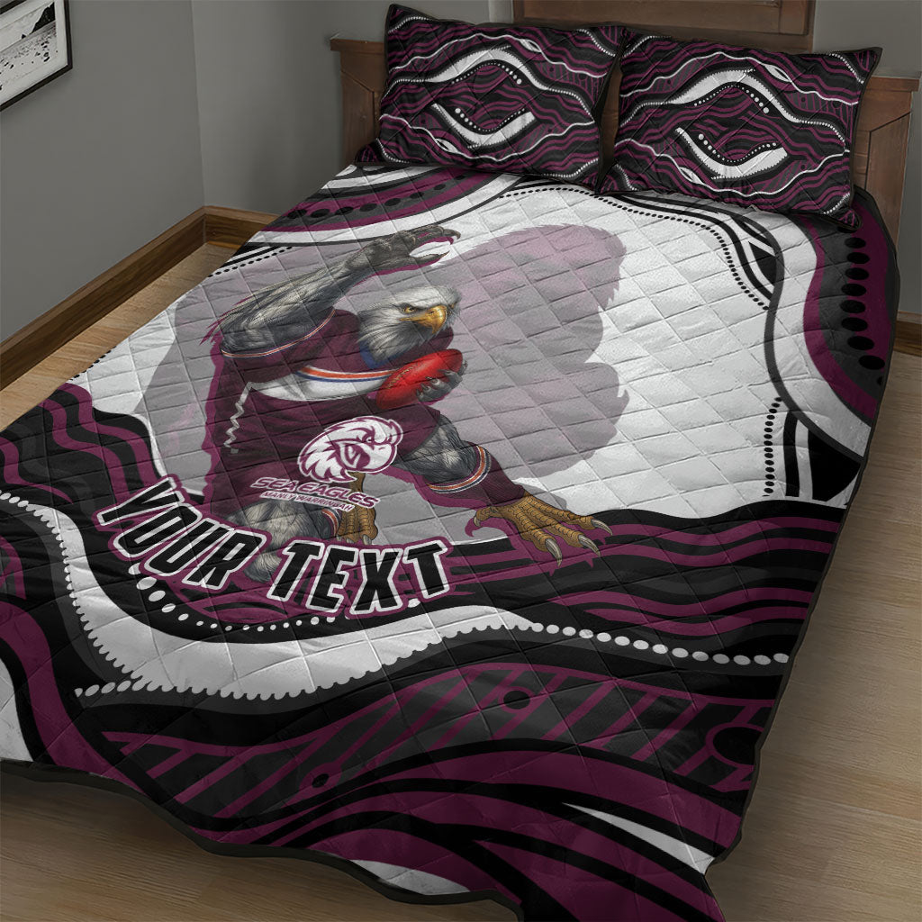Personalized Manly Warringah Sea Eagles Quilt Bed Set Aboriginal Dot Art - Dreamtime Rugby Mascot