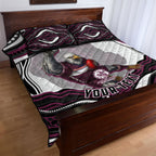 Personalized Manly Warringah Sea Eagles Quilt Bed Set Aboriginal Dot Art - Dreamtime Rugby Mascot