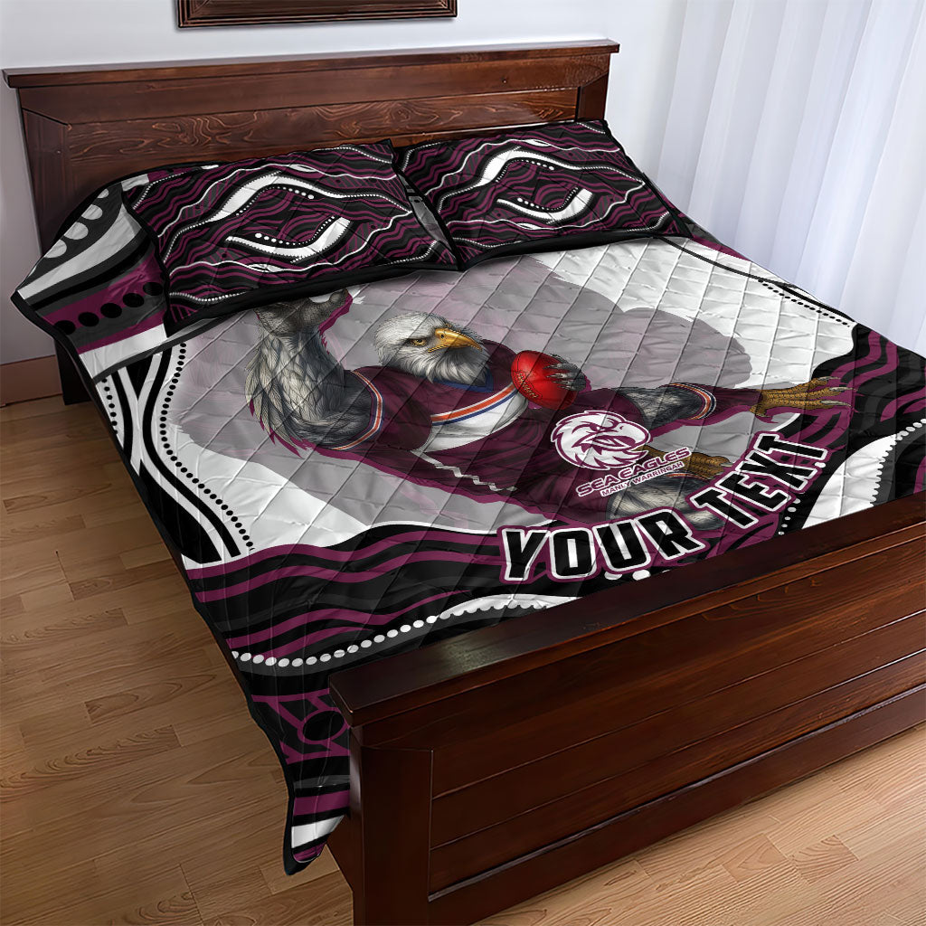 Personalized Manly Warringah Sea Eagles Quilt Bed Set Aboriginal Dot Art - Dreamtime Rugby Mascot