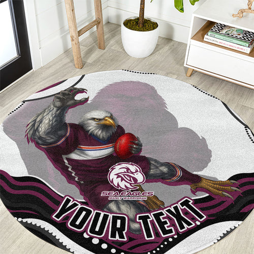 Personalized Manly Warringah Sea Eagles Round Carpet Aboriginal Dot Art - Dreamtime Rugby Mascot