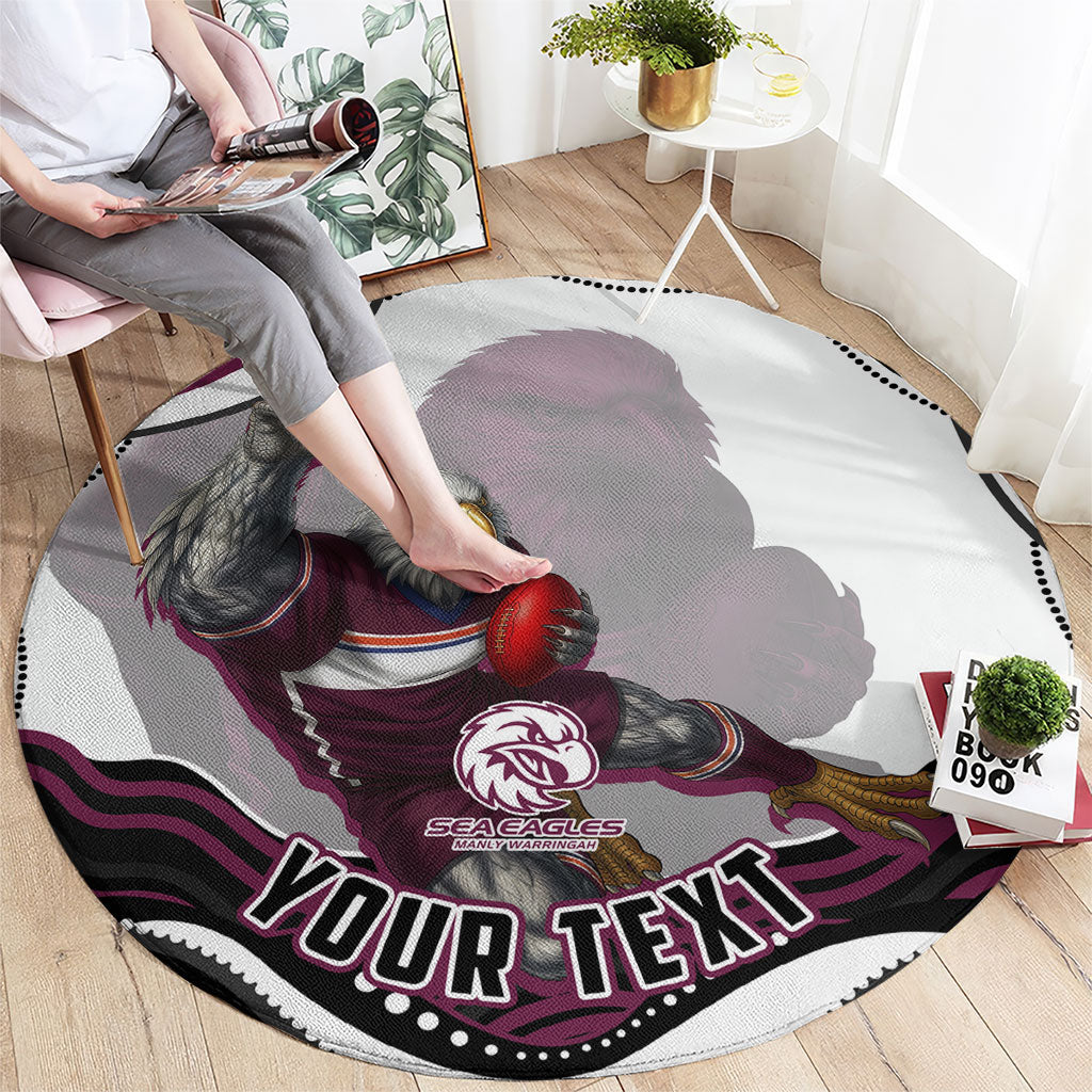 Personalized Manly Warringah Sea Eagles Round Carpet Aboriginal Dot Art - Dreamtime Rugby Mascot
