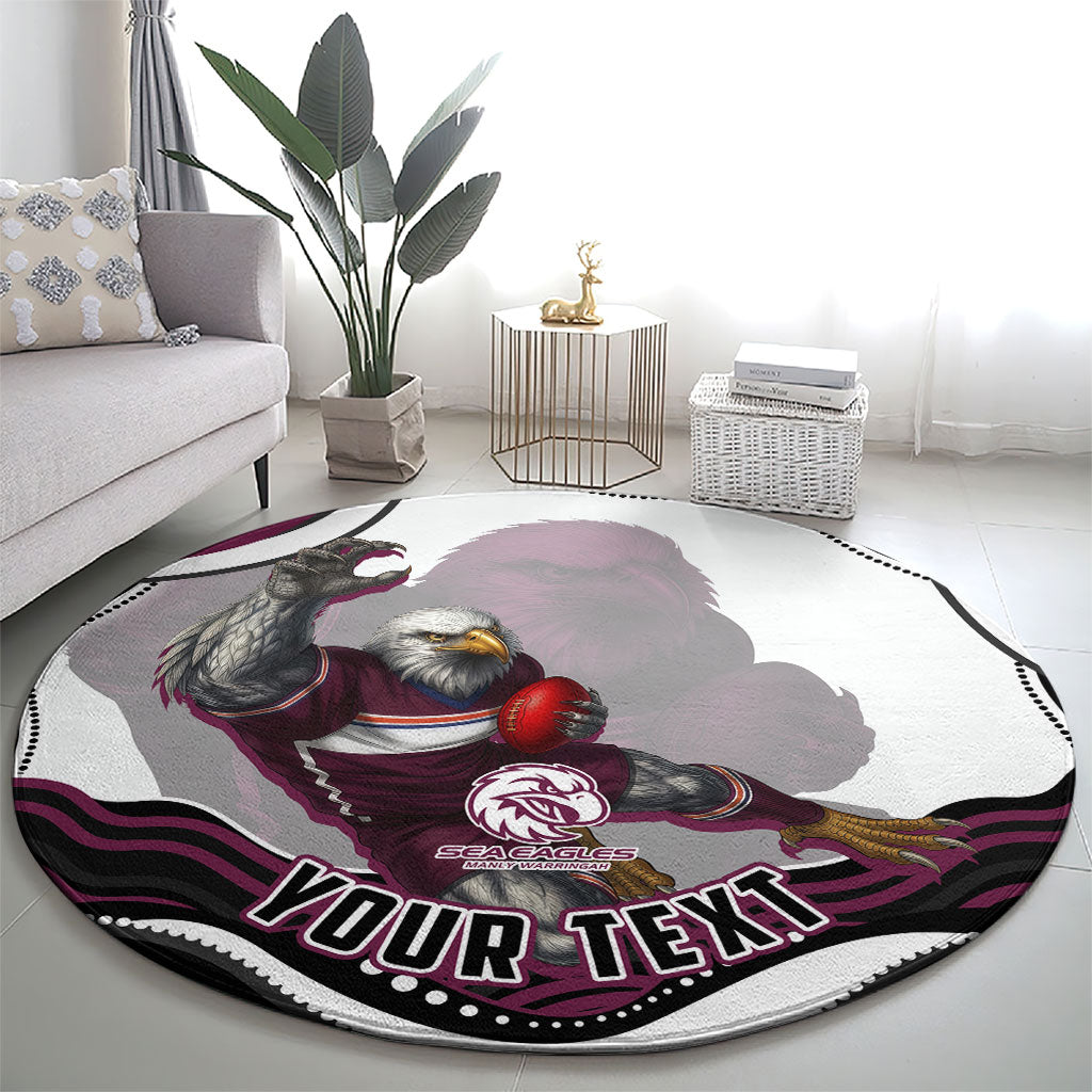 Personalized Manly Warringah Sea Eagles Round Carpet Aboriginal Dot Art - Dreamtime Rugby Mascot
