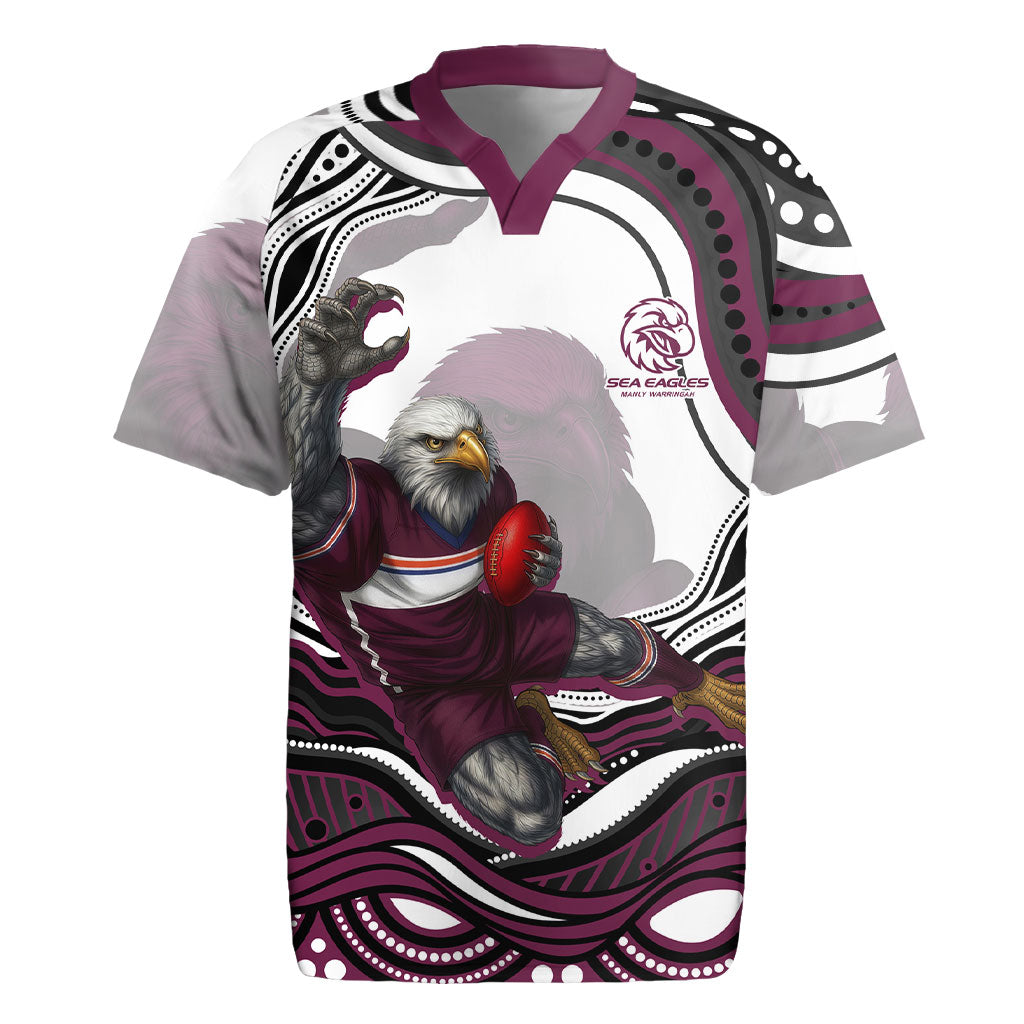 Personalized Manly Warringah Sea Eagles Rugby Jersey Aboriginal Dot Art - Dreamtime Rugby Mascot