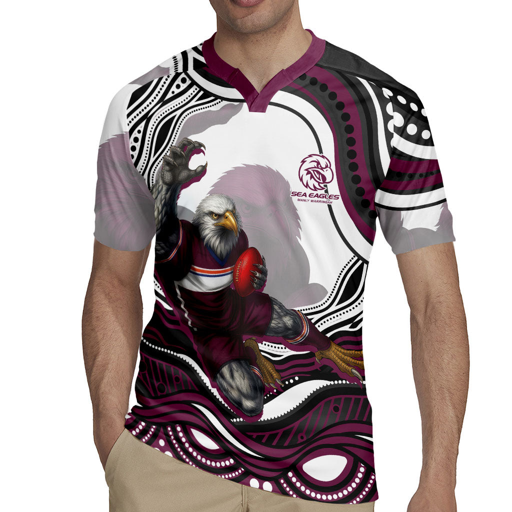 Personalized Manly Warringah Sea Eagles Rugby Jersey Aboriginal Dot Art - Dreamtime Rugby Mascot