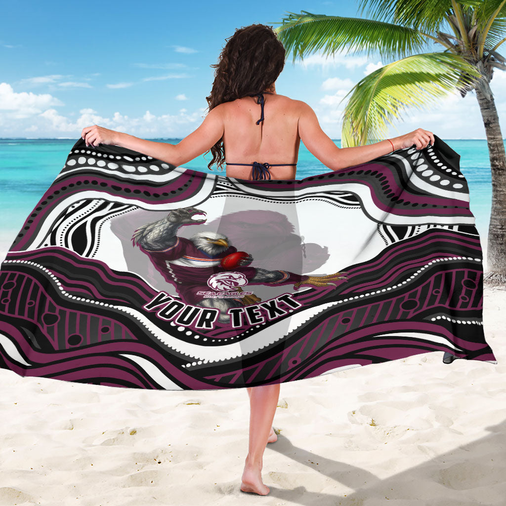 Personalized Manly Warringah Sea Eagles Sarong Aboriginal Dot Art - Dreamtime Rugby Mascot