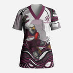Personalized Manly Warringah Sea Eagles Scrub Top Aboriginal Dot Art - Dreamtime Rugby Mascot