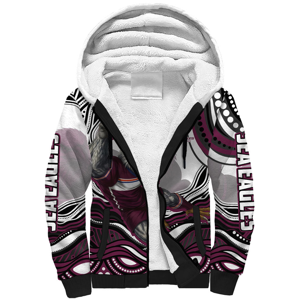 Personalized Manly Warringah Sea Eagles Sherpa Hoodie Aboriginal Dot Art - Dreamtime Rugby Mascot