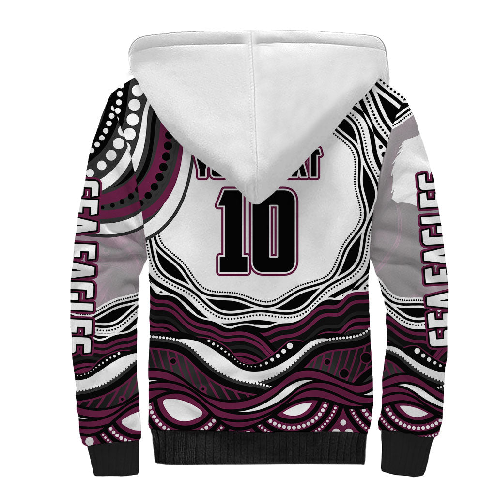 Personalized Manly Warringah Sea Eagles Sherpa Hoodie Aboriginal Dot Art - Dreamtime Rugby Mascot