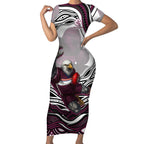 Personalized Manly Warringah Sea Eagles Short Sleeve Bodycon Dress Aboriginal Dot Art - Dreamtime Rugby Mascot