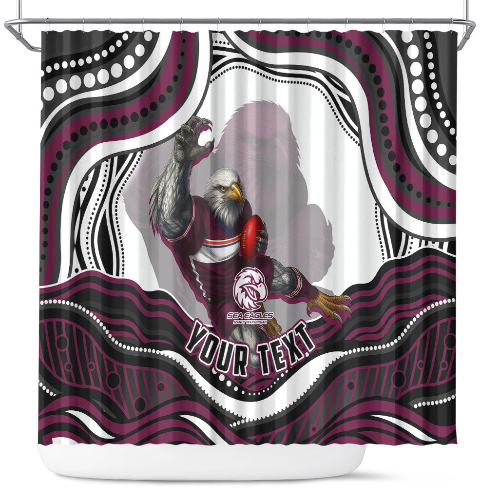 Personalized Manly Warringah Sea Eagles Shower Curtain Aboriginal Dot Art - Dreamtime Rugby Mascot