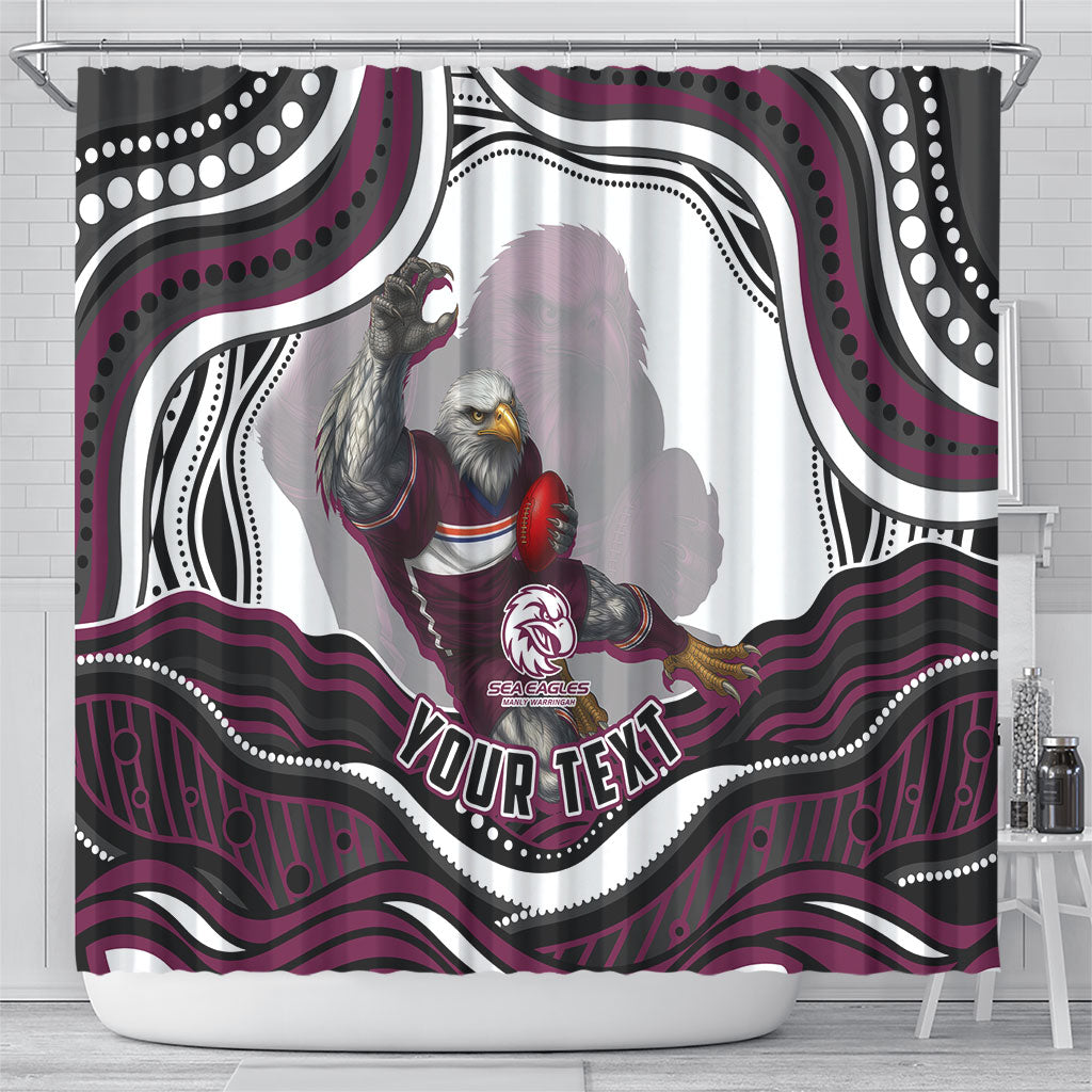 Personalized Manly Warringah Sea Eagles Shower Curtain Aboriginal Dot Art - Dreamtime Rugby Mascot