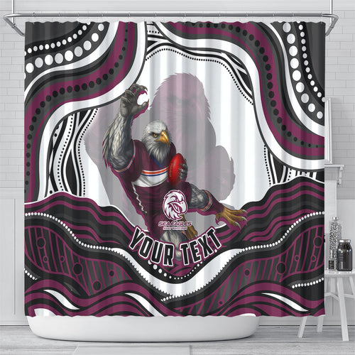 Personalized Manly Warringah Sea Eagles Shower Curtain Aboriginal Dot Art - Dreamtime Rugby Mascot