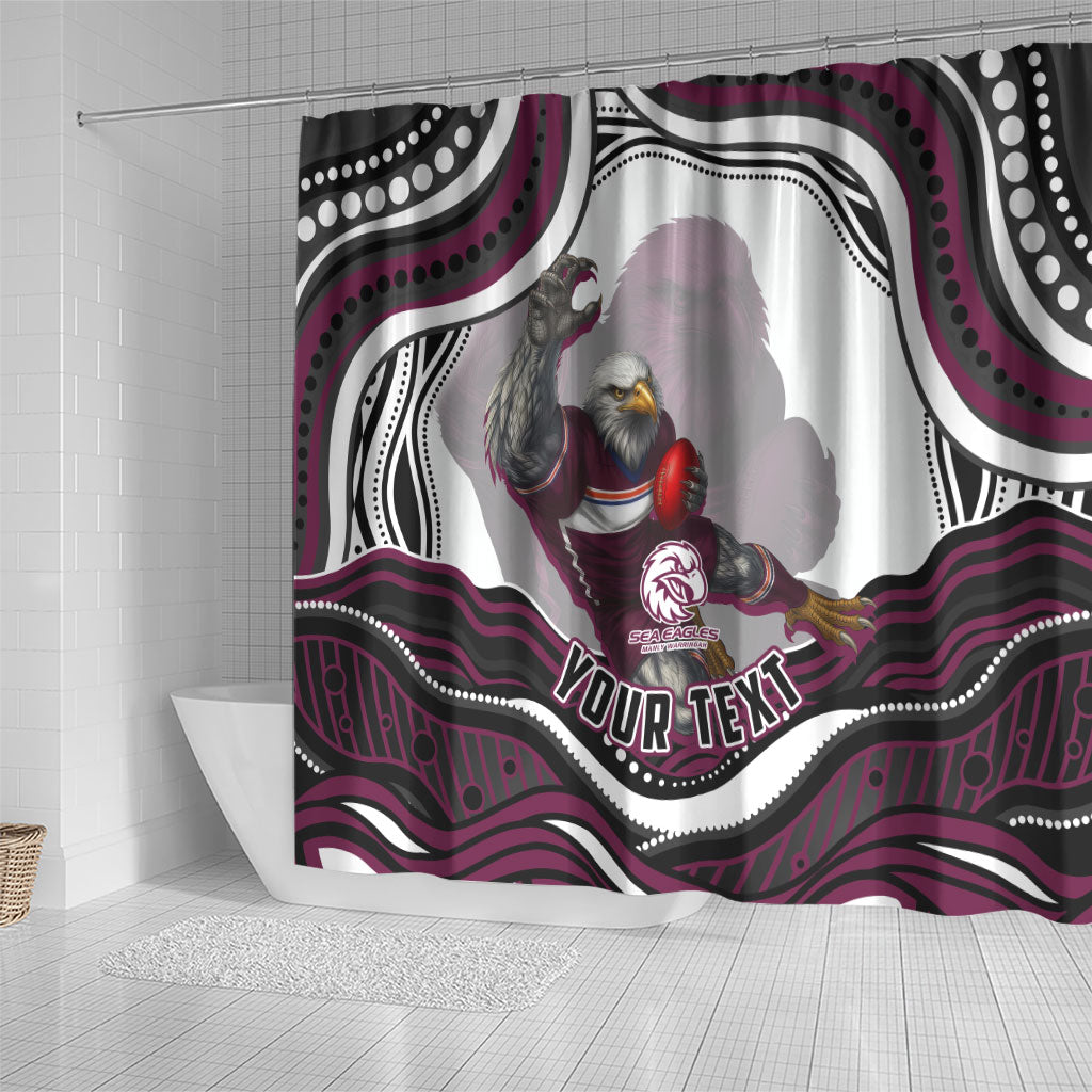 Personalized Manly Warringah Sea Eagles Shower Curtain Aboriginal Dot Art - Dreamtime Rugby Mascot