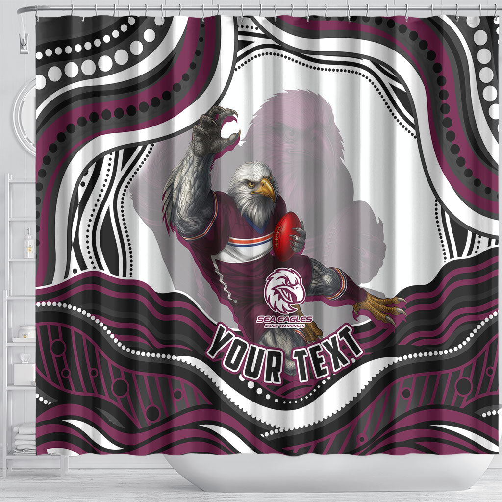 Personalized Manly Warringah Sea Eagles Shower Curtain Aboriginal Dot Art - Dreamtime Rugby Mascot