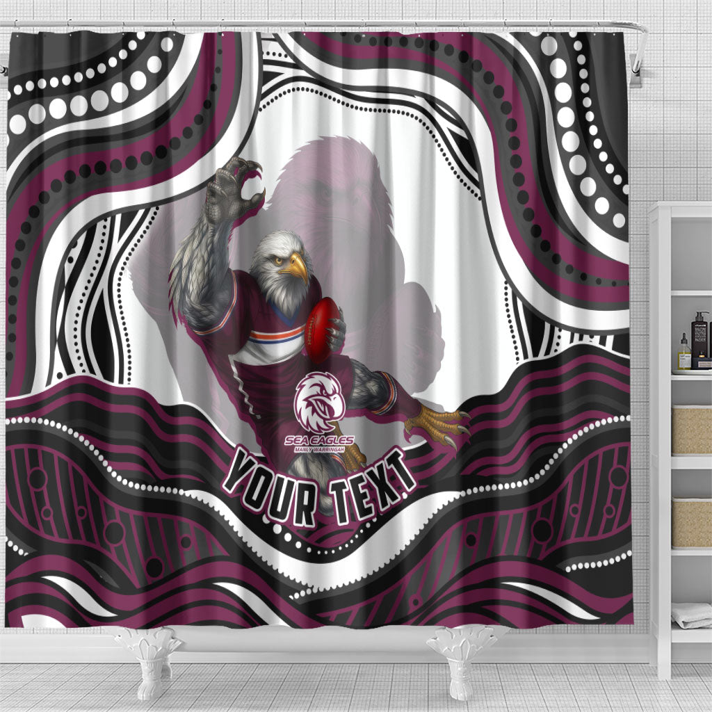 Personalized Manly Warringah Sea Eagles Shower Curtain Aboriginal Dot Art - Dreamtime Rugby Mascot