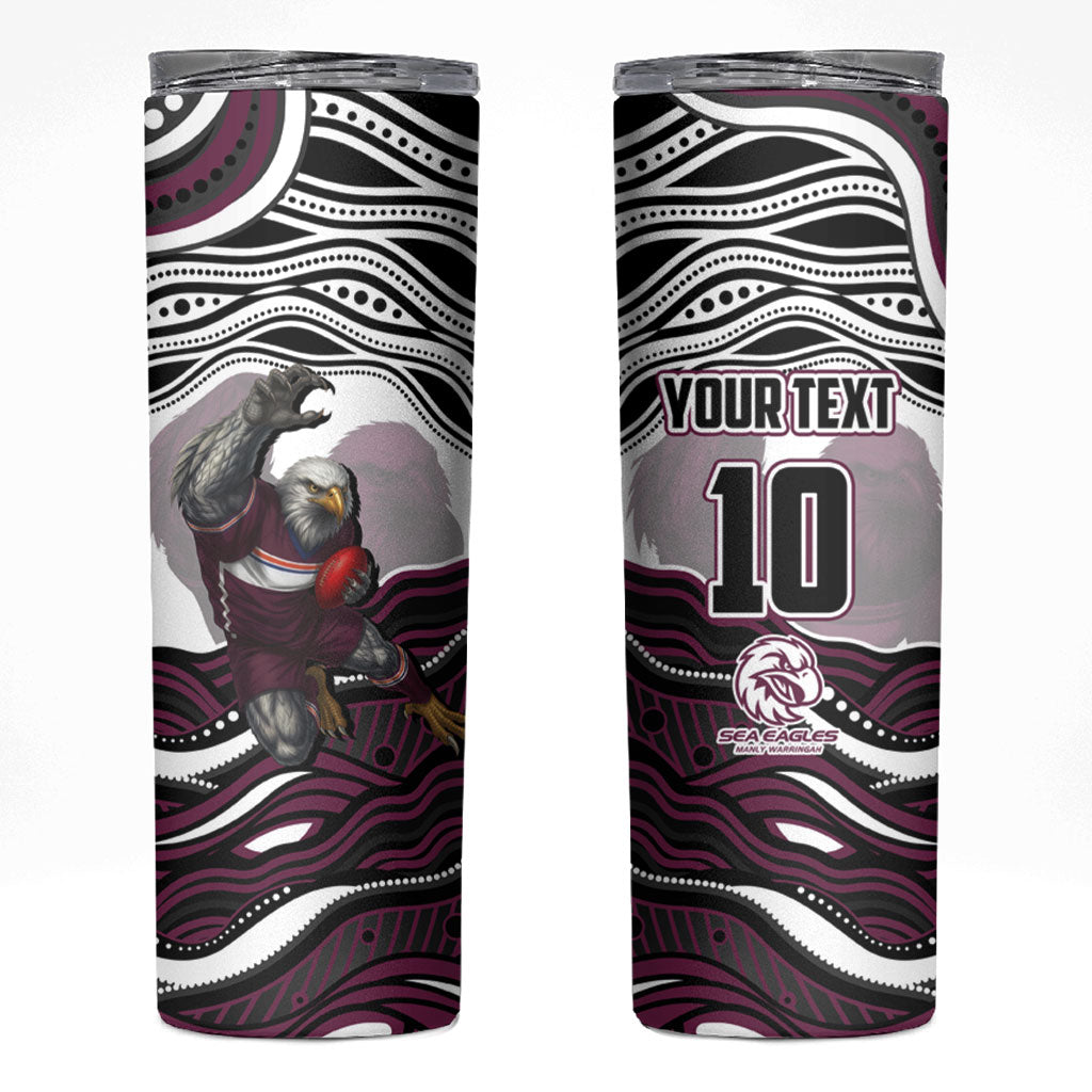Personalized Manly Warringah Sea Eagles Skinny Tumbler Aboriginal Dot Art - Dreamtime Rugby Mascot